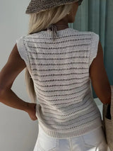 Openwork Round Neck Sweater Vest - Trendsi - Flyclothing LLC