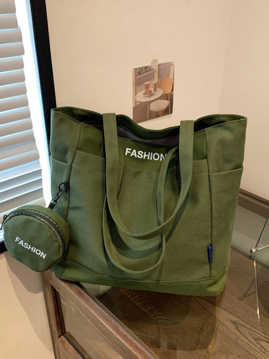 Canvas Tote Bag with Pouch - Trendsi