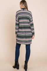 BOMBOM Geometric Open Front Long Sleeve Cardigan with Pockets - Trendsi - Flyclothing LLC
