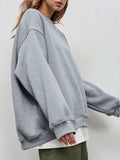 Round Neck Dropped Shoulder Long Sleeve Sweatshirt - Trendsi - Flyclothing LLC