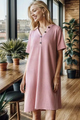 Heimish Full Size Solid Ribbed Mini Dress with Button Plus Size - Trendsi - Flyclothing LLC