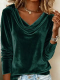 Velvet Cowl Neck Long Sleeve Top - Trendsi - Flyclothing LLC