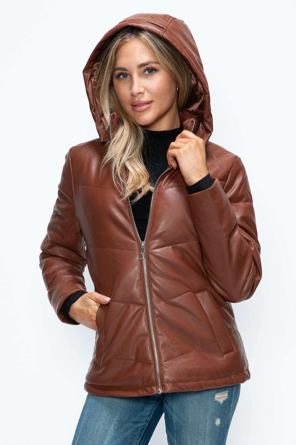 How Dare U Pocketed Zip Up Puffer Jacket with Removable Hood - Trendsi - Flyclothing LLC