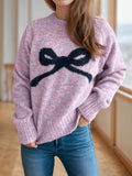 Bow Round Neck Long Sleeve Sweater - Trendsi - Flyclothing LLC