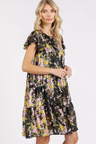 Mittoshop Flower Print Round Neck Flutter Sleeve Tiered Dress - Trendsi