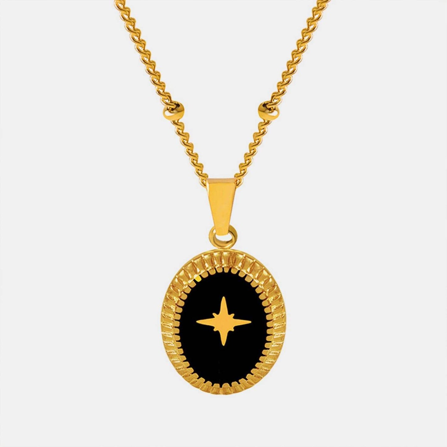 Gold-Plated Titanium Steel Oval Shape Pendant Necklace - Trendsi - Flyclothing LLC