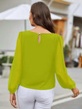 Round Neck Balloon Sleeve Blouse - Trendsi - Flyclothing LLC