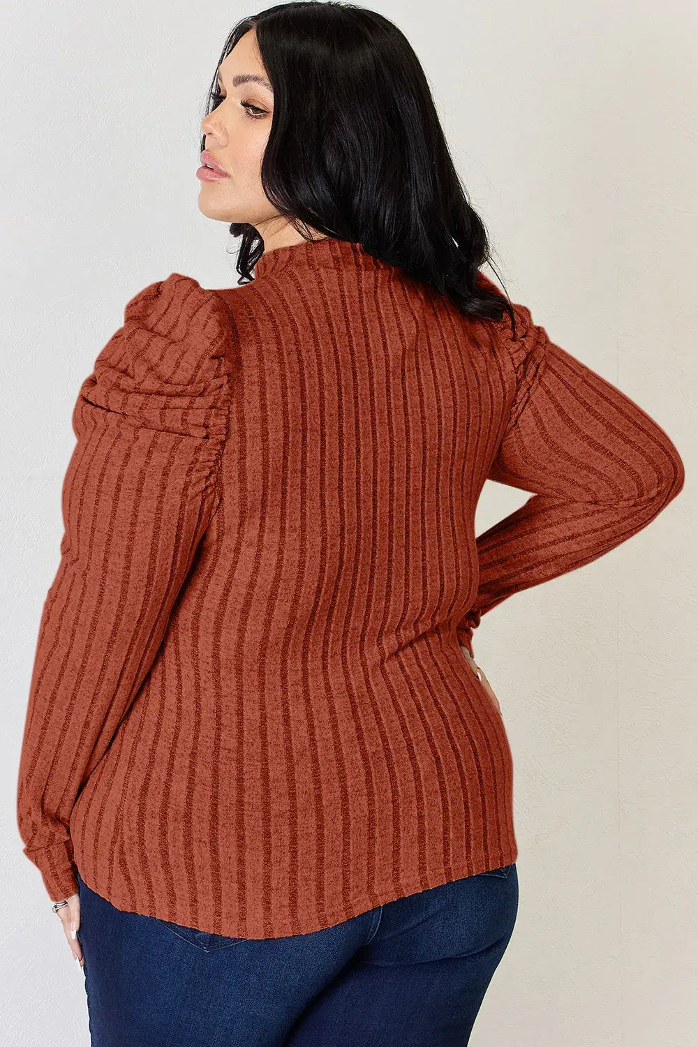Basic Bae Full Size Ribbed Mock Neck Puff Sleeve T-Shirt - ShopBasicbae - Flyclothing LLC