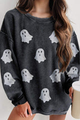 Glitter Ghost Round Neck Long Sleeve Sweatshirt - Trendsi - Flyclothing LLC