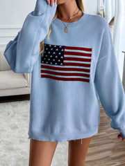 Devine US Flag Round Neck Long Sleeve Knit Top - Trendsi