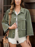 Raw Hem Button Up Denim Jacket - Trendsi
