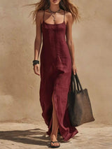 Slit Front Spaghetti Strap Maxi Dress - Trendsi - Flyclothing LLC