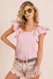 BiBi Wide Layered Ruffle Sleeve Scoop Neck Ribbed Top - Trendsi - Flyclothing LLC