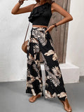 Ruffled Sleeveless Top and Printed Pants Set - Trendsi