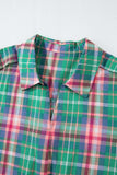 Plaid Collared Neck Three-Quarter Sleeve Shirt - Trendsi - Flyclothing LLC
