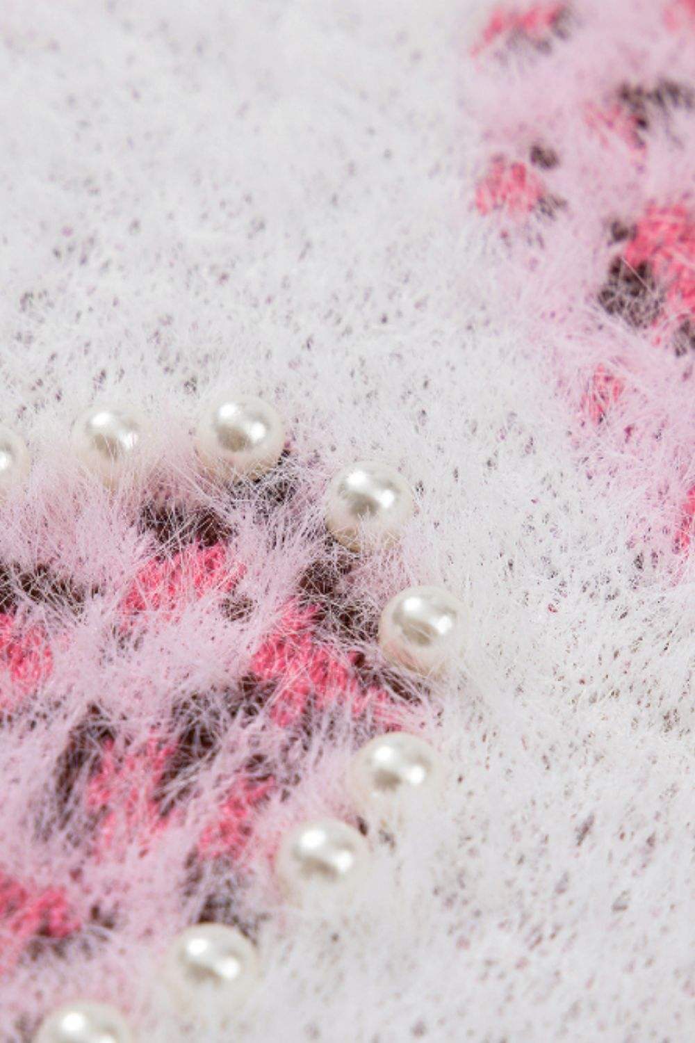 Pearl Detail Heart Round Neck Sweater - Trendsi - Flyclothing LLC