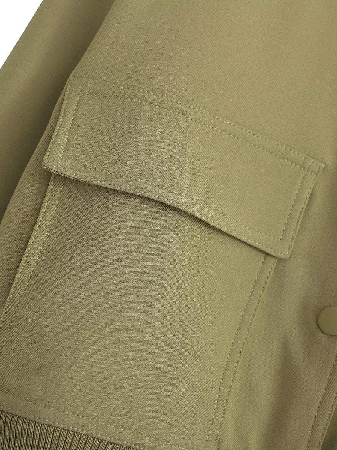 Pocketed Snap Down Baseball Collar Jacket - Trendsi - Flyclothing LLC