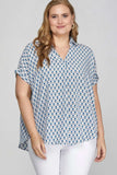 She + Sky Full Size Printed Johnny Collar Short Sleeve Blouse Plus Size - Trendsi - Flyclothing LLC