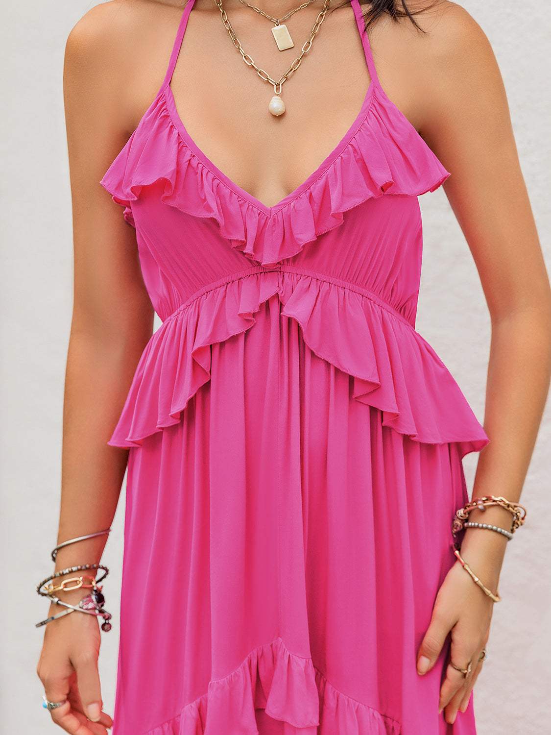 Ruffled Halter Neck Sleeveless Maxi Dress - Trendsi - Flyclothing LLC