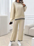 Round Neck Dropped Shoulder Top and Pants Sweater Set - Trendsi - Flyclothing LLC
