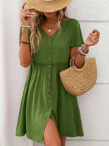 Button Front Flutter Sleeve Dress - Trendsi - Flyclothing LLC