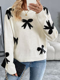 Perfee Bow Graphic Round Neck Long Sleeve Sweater - Trendsi