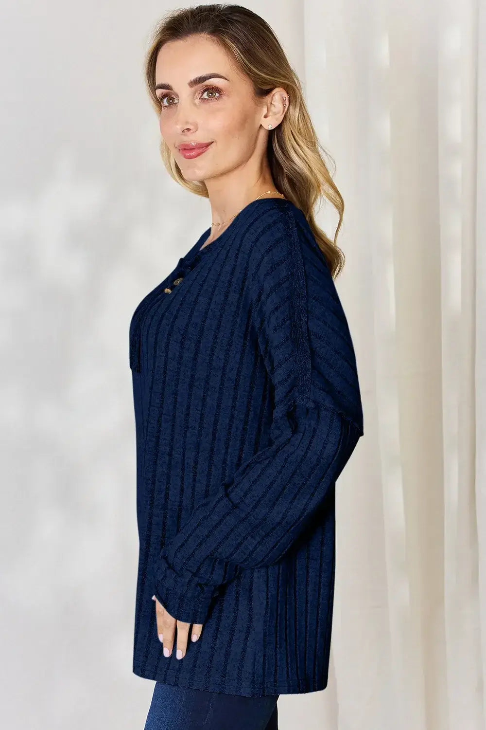 Basic Bae Full Size Ribbed Half Button Long Sleeve T-Shirt - ShopBasicbae - Flyclothing LLC