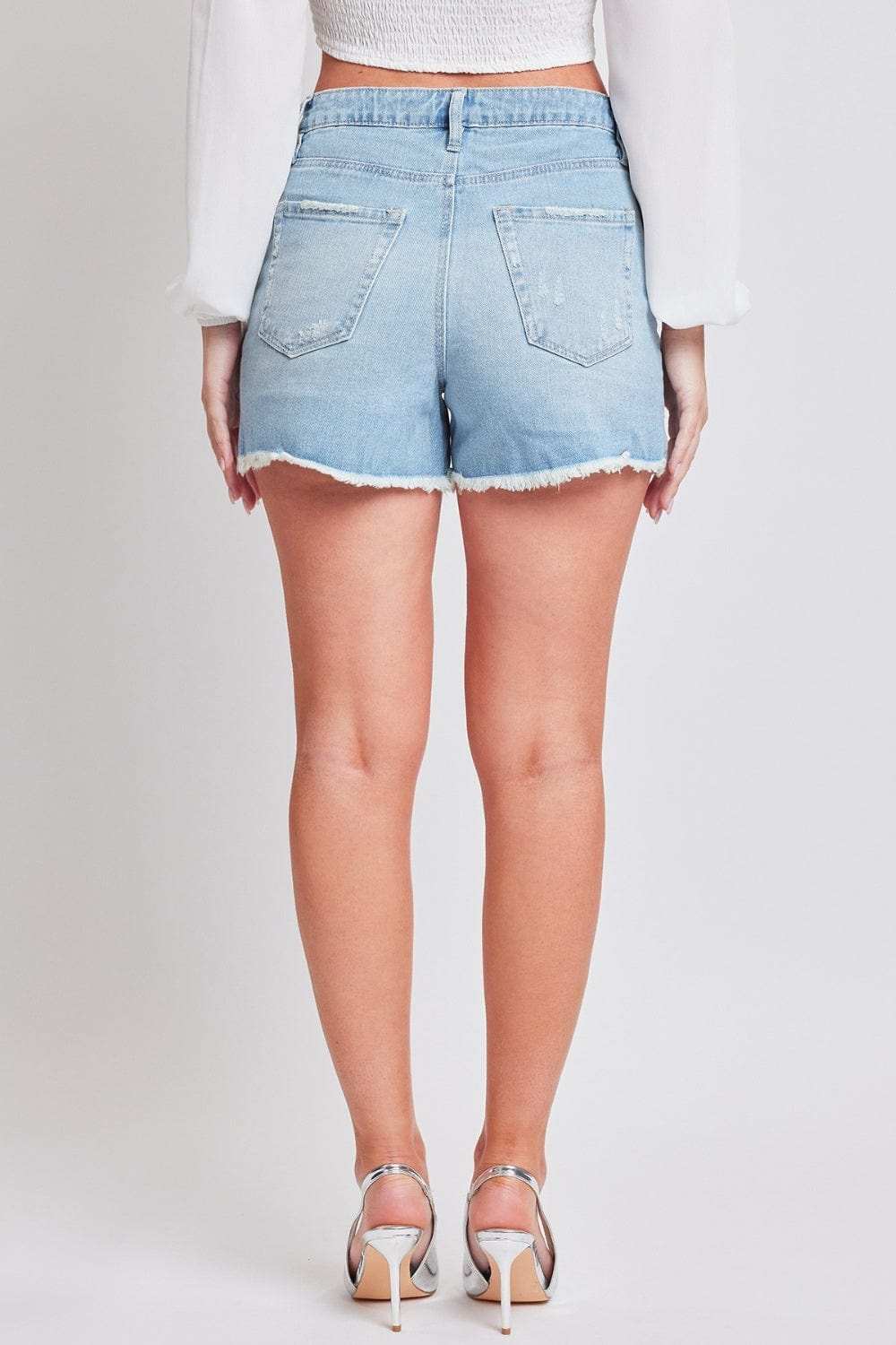 YMI Jeanswear Distressed Frayed Hem Denim Shorts - Trendsi - Flyclothing LLC