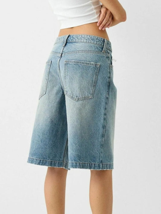 High Waist Denim Shorts with Pockets - Trendsi