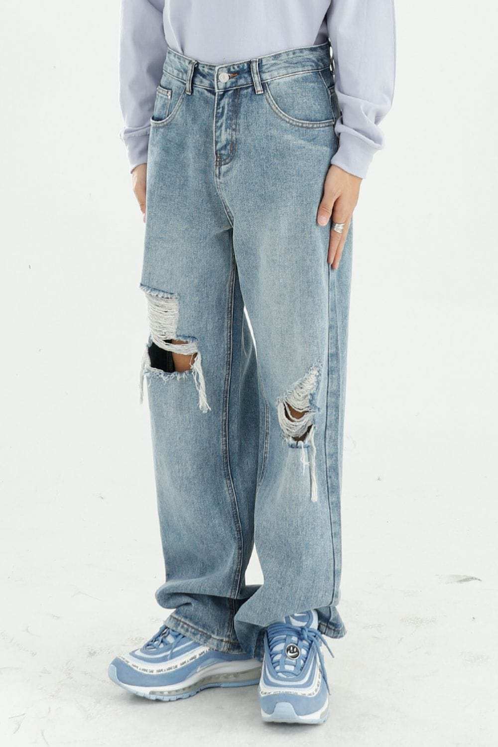 Distressed Wide Leg Jeans with Pockets - Trendsi - Flyclothing LLC
