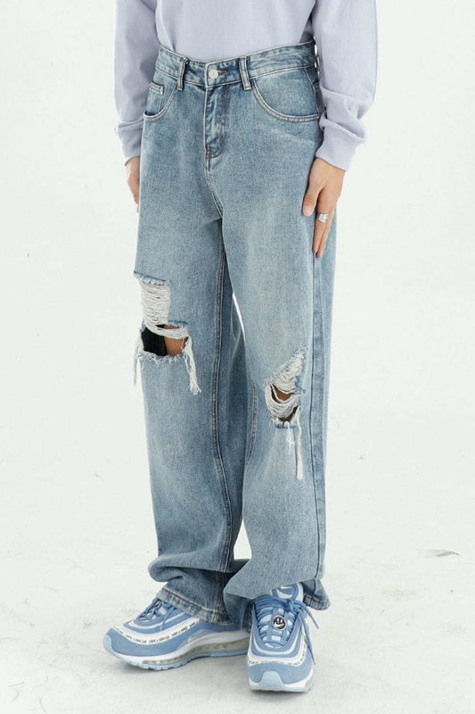 Distressed Wide Leg Jeans with Pockets - Trendsi - Flyclothing LLC
