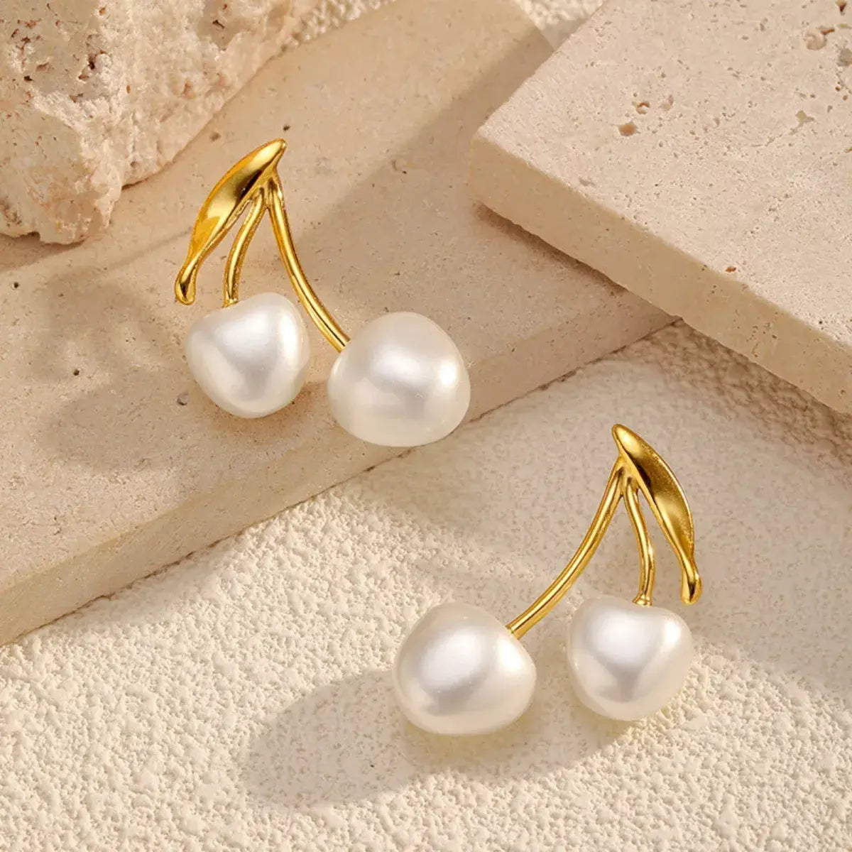 Pearl Cherry Drop Earrings - Trendsi - Flyclothing LLC