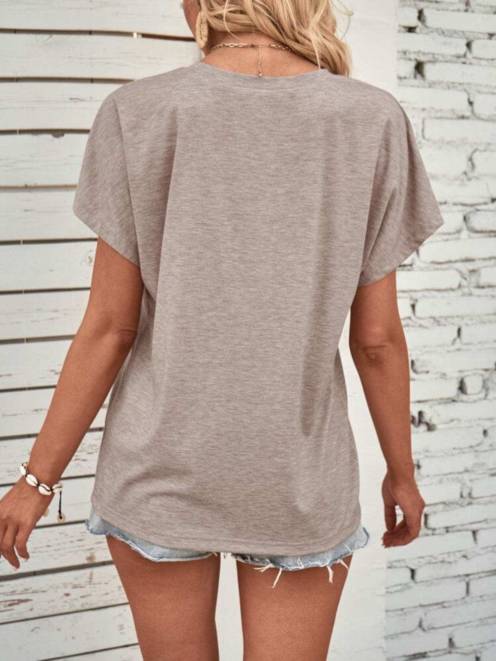 Half Button Short Sleeve Top - Trendsi - Flyclothing LLC