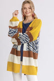 Umgee Full Size Color Block Open Front Longline Cardigan Plus Size - Trendsi