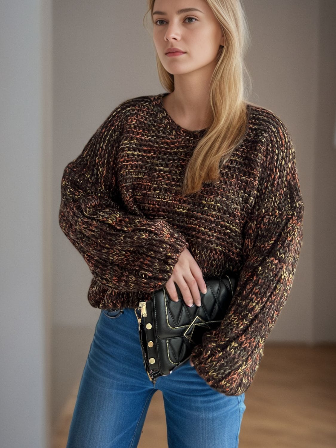 Dropped Shoulder Long Sleeve Sweater - Trendsi