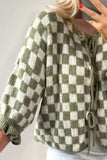 Double Take Tied Checkered Dropped Shoulder Flounce Sleeve Cardigan - Trendsi - Flyclothing LLC