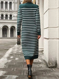Striped Round Neck Long Sleeve Dress - Trendsi - Flyclothing LLC