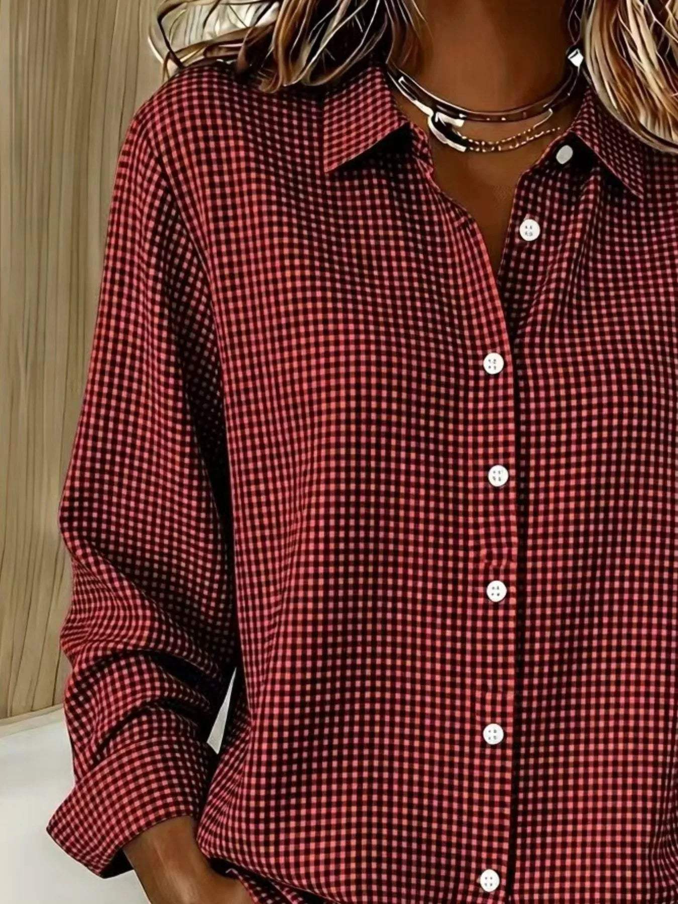 Full Size Plaid Button Up Long Sleeve Shirt Plus Size - Trendsi - Flyclothing LLC