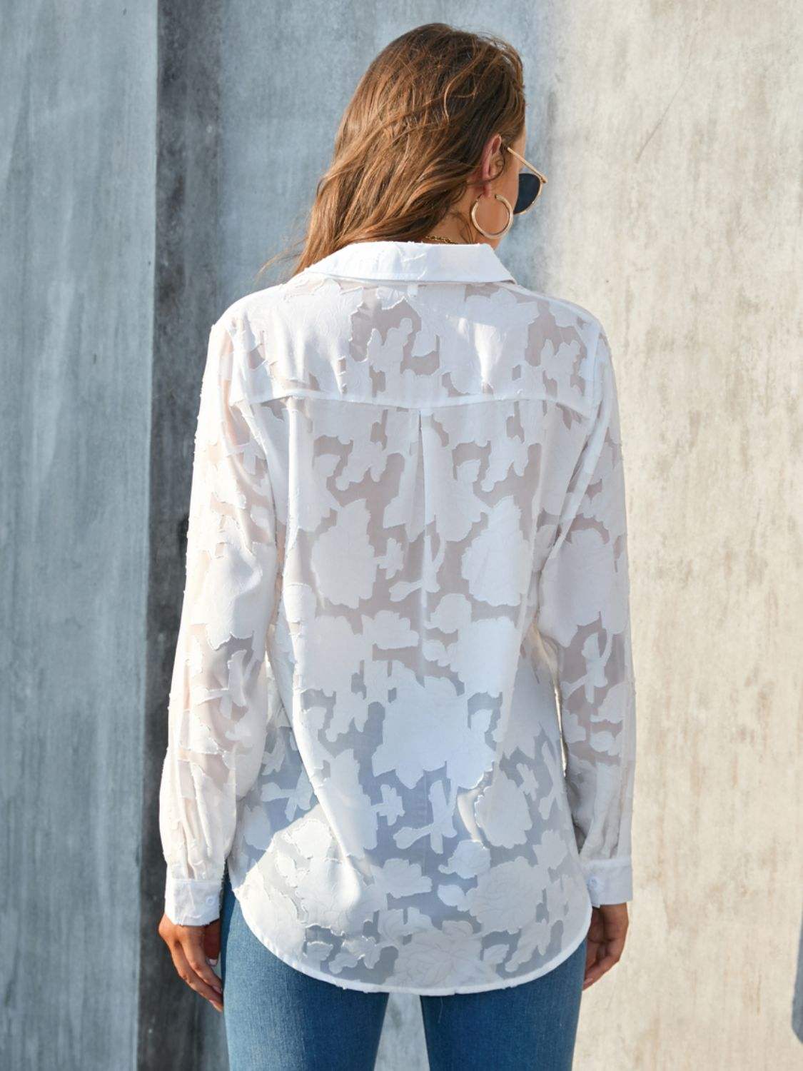 Full Size Collared Neck Long Sleeve Shirt Plus Size - Trendsi - Flyclothing LLC