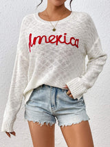 Letter Round Neck Long Sleeve Sweater - Trendsi - Flyclothing LLC
