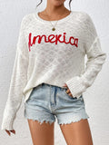 Letter Round Neck Long Sleeve Sweater - Trendsi