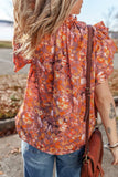 Floral Ruffled Layered Short Sleeve Tie Neck Blouse - Trendsi