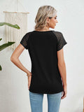 Lace Detail Round Neck Short Sleeve T-Shirt - Trendsi - Flyclothing LLC