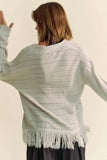Davi & Dani Fringe V-Neck Button Up Long Sleeve Cardigan - Trendsi