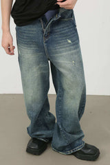Men's Distressed Detail Wide Leg Jeans - Trendsi - Flyclothing LLC