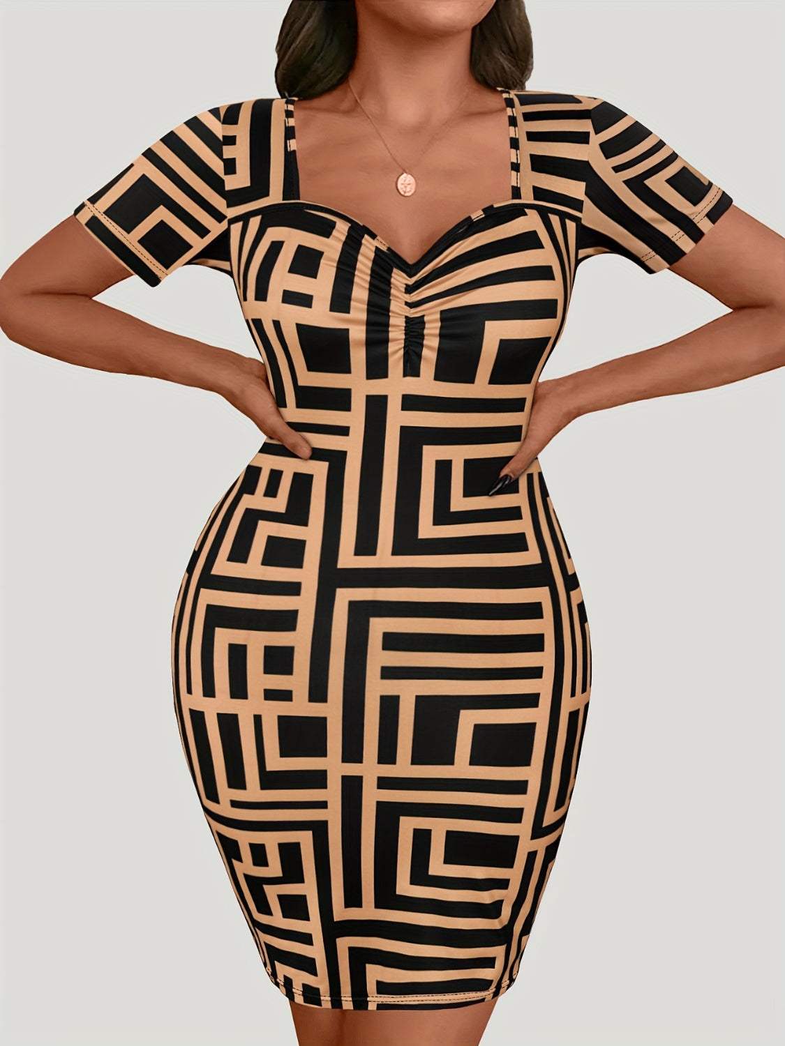 Plus Size Sweetheart Neck Short Sleeve Mini Dress - Trendsi - Flyclothing LLC