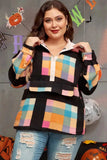 Plus Size Color Block Half Snap Long Sleeve Sweatshirt - Trendsi - Flyclothing LLC