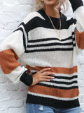 Contrast Striped Round Neck Long Sleeve Sweater - Trendsi - Flyclothing LLC