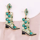 Western Boot Dangle Earrings with Rhinestones - Trendsi - Flyclothing LLC
