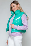 Snobbish Zip Up Turtleneck Shiny Quilted Vest - Trendsi